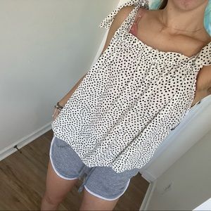 Heart print SHEIN tie shoulder blouse